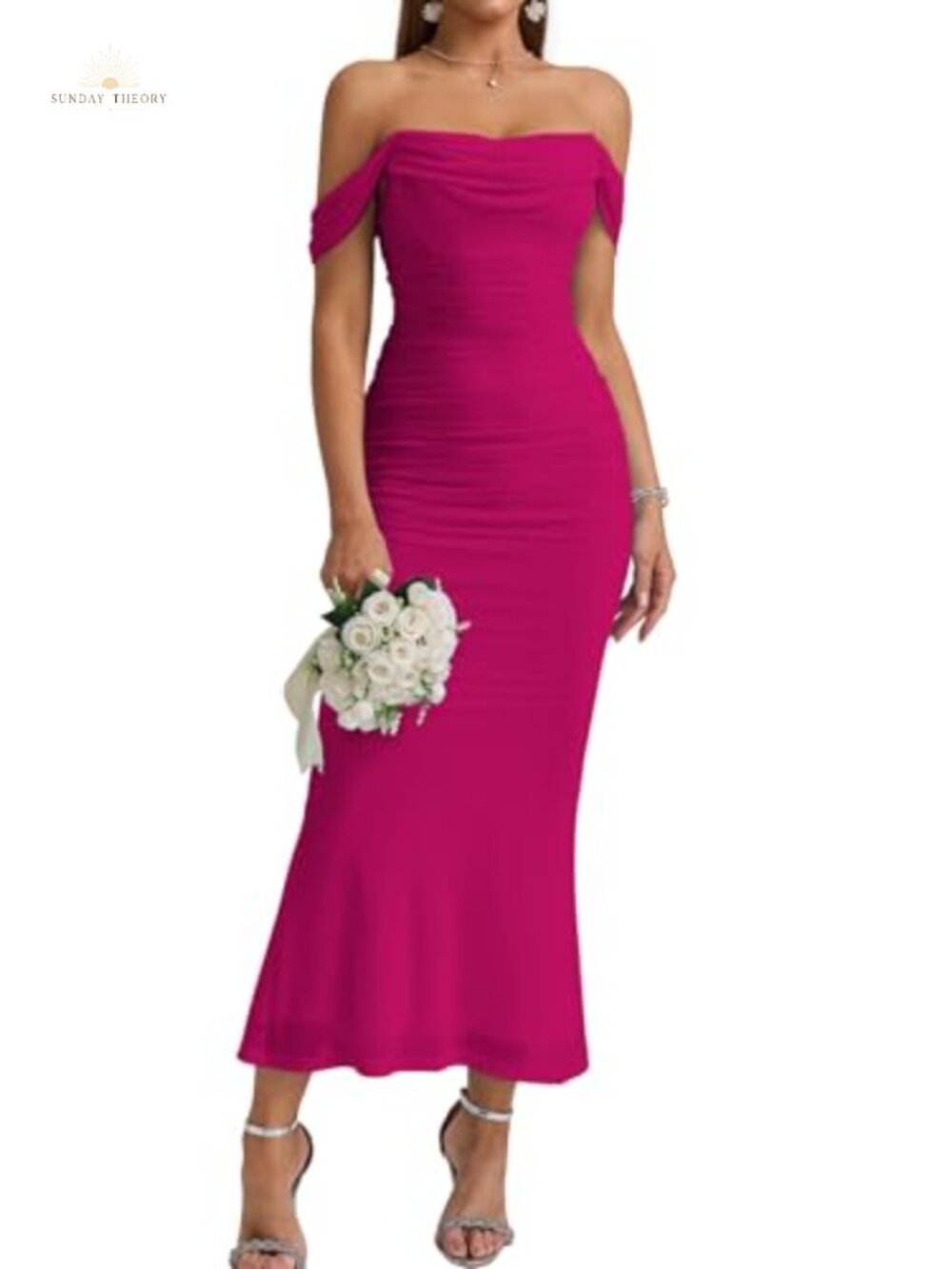 Off Shoulder Maxi Corset Formal Wedding Guest Dress Bodycon Ruched